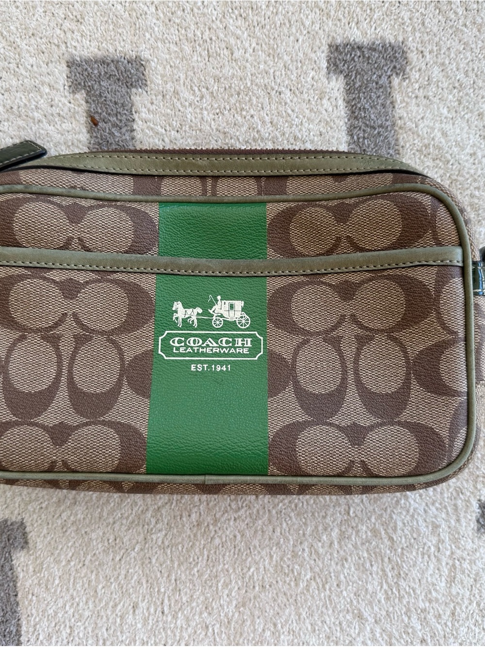 COACH Brown & Green Signature Crossbody Bag vintage strap included